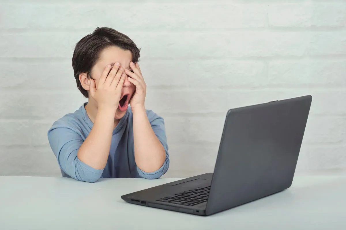 パソコンでインターネットをしている男の子の画像