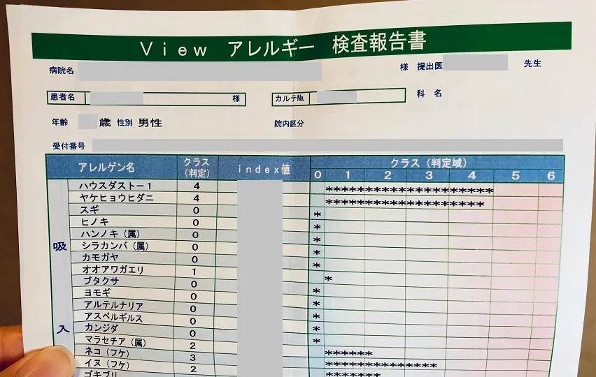 アレルギー検査の結果