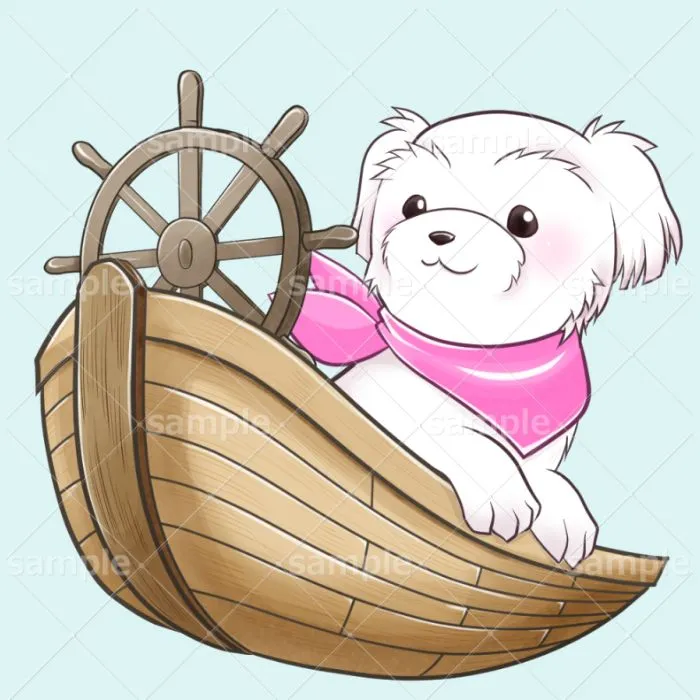 小舟に乗った子犬のイラスト
