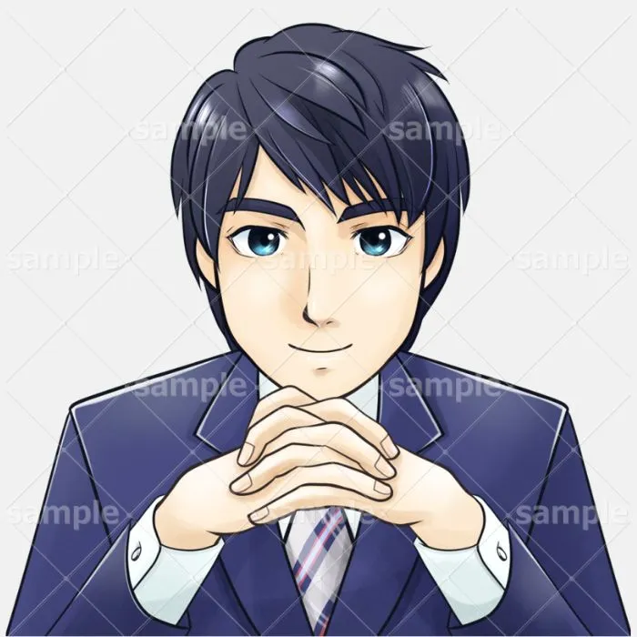 手を顔の前で組んだ男性のイラスト