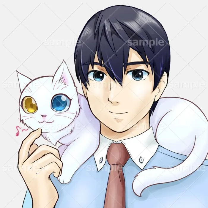 猫好きの男性イラスト