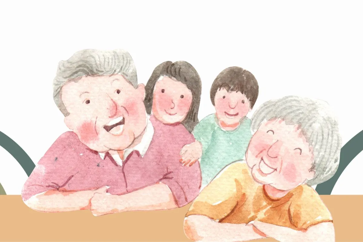 祖父母と孫のイラスト