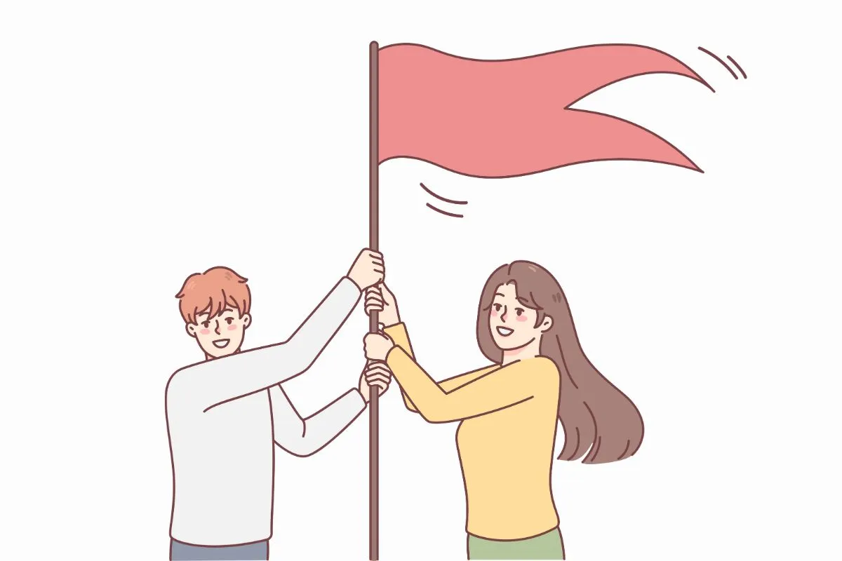 旗をふる親子のイラスト